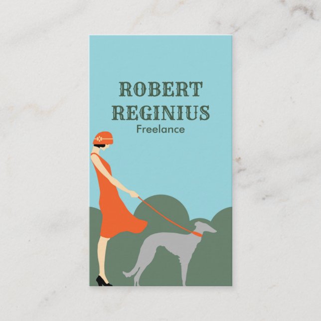 Woman Dog Vintage Art Deco Business Card (Front)