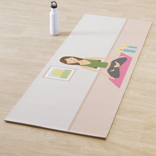 Woman Doing Yoga In A Pretty Room Illustration Yoga Mat (In Situ)