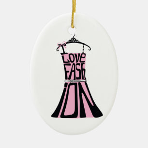Woman dress from words "I love fashion" Ceramic Tree Decoration