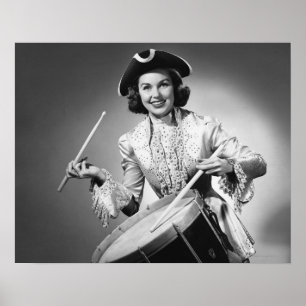Woman dressed as drummer from American Poster