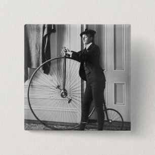 Woman Dressed as Man with Bicycle 15 Cm Square Badge