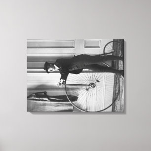 Woman Dressed as Man with Bicycle Photograph Canvas Print