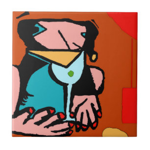 Woman Drinking Abstract Cubism Tile