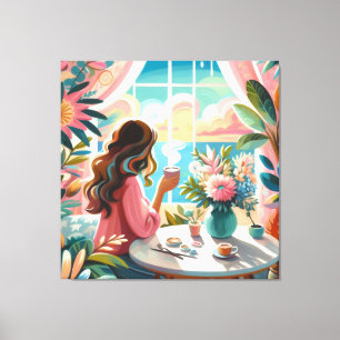 woman drinking coffe canvas print