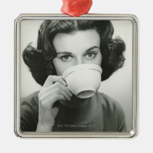Woman Drinking Metal Tree Decoration