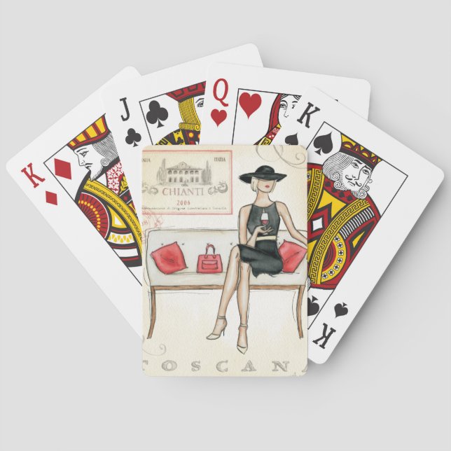 Woman Drinking Red Wine Playing Cards (Back)