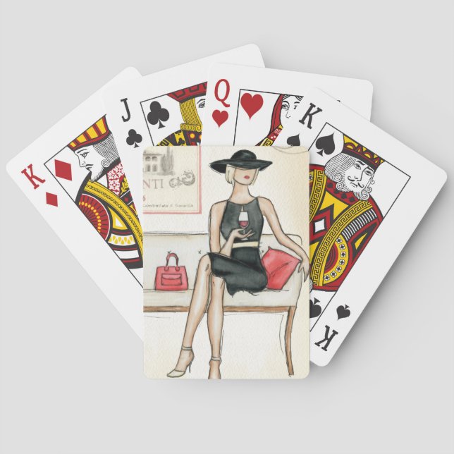 Woman Drinking Red Wine Playing Cards (Back)