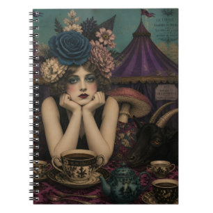 Woman Drinks Tea at the Circus With Black Goat Notebook