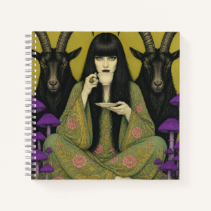 Woman Drinks Tea With Two Black Goats Notebook