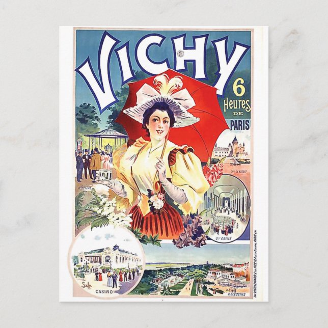 Woman drinks water from Vichy spa town, France Postcard (Front)