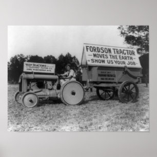 Woman Driving Fordson Tractor Photograph Poster