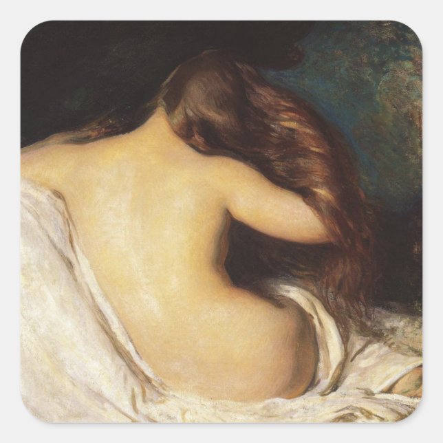 Woman Drying Her Hair (by Joseph DeCamp) Square Sticker (Front)