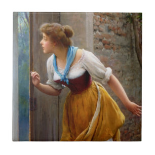Woman Eavesdropping (by Eugene de Blaas) Tile