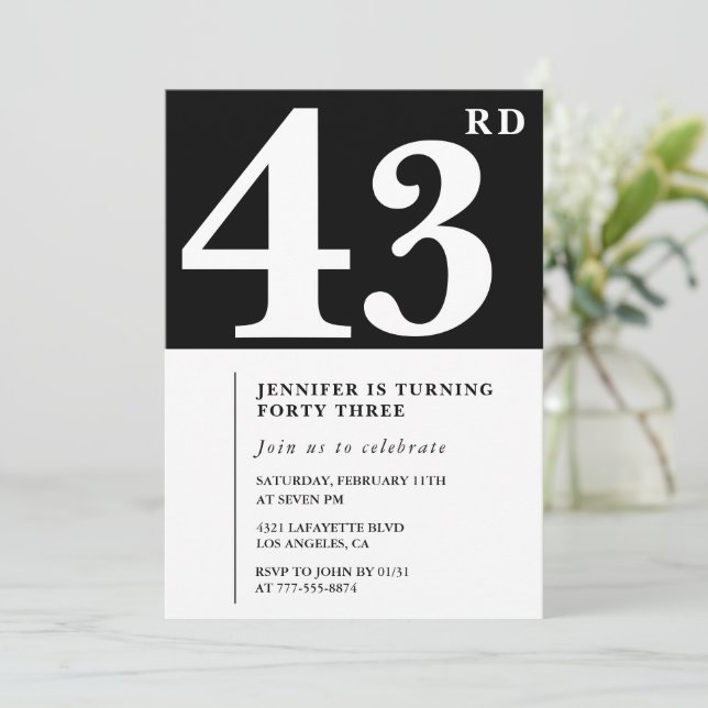 Woman Elegant 43rd birthday invitation Chic Simple (Standing Front)