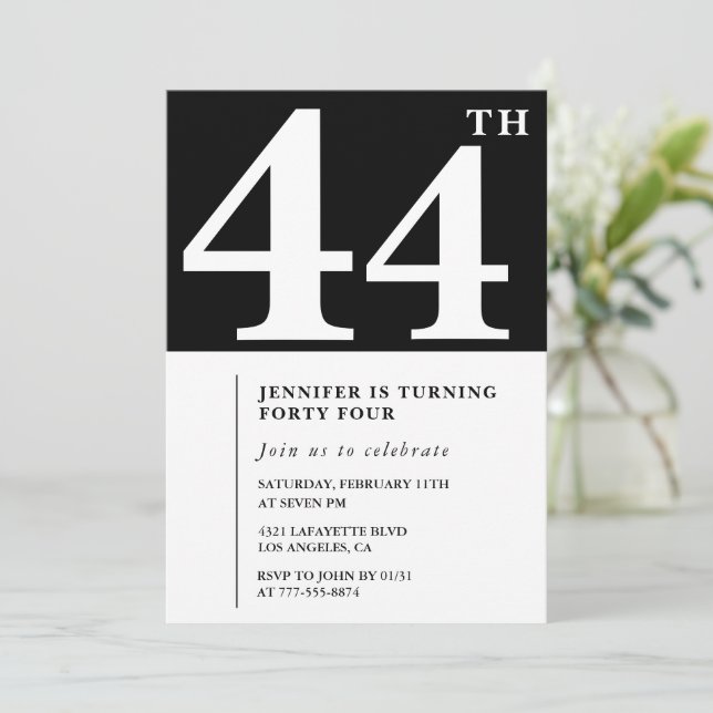 Woman Elegant 44th birthday invitation Chic Simple (Standing Front)