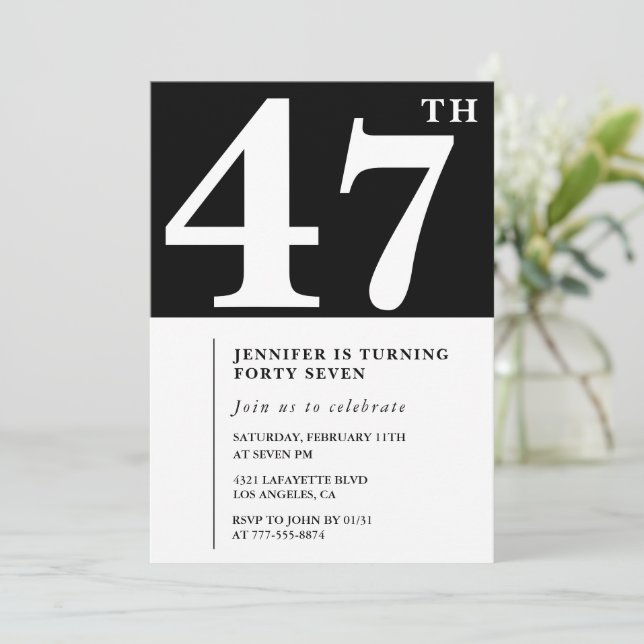 Woman Elegant 47th birthday invitation Chic Simple (Standing Front)