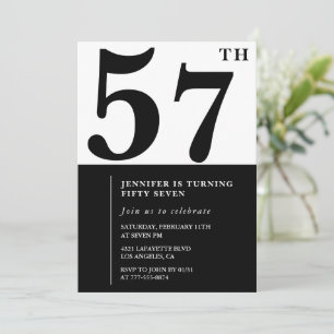 Woman Elegant 57th birthday invitation Black