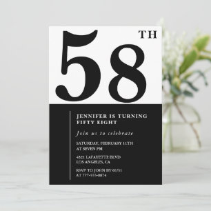 Woman Elegant 58th birthday invitation Black 