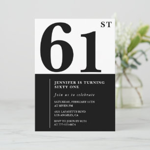 Woman Elegant 61st birthday invitation Black 