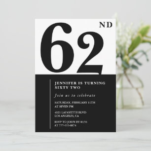 Woman Elegant 62nd birthday invitation Black