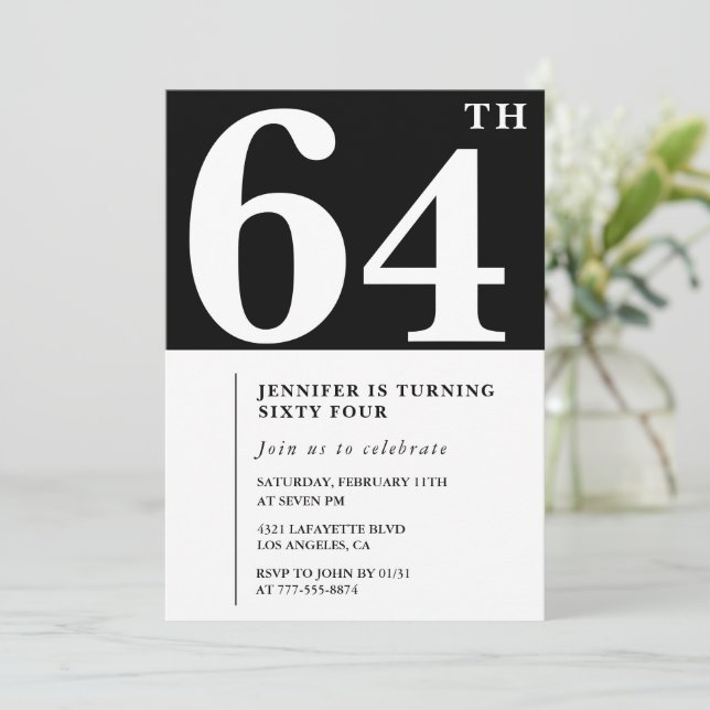 Woman Elegant 64th birthday invitation Chic Simple (Standing Front)