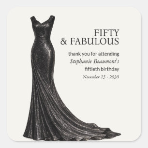 Woman Elegant Fabulous Black Dress 50th Birthday Square Sticker
