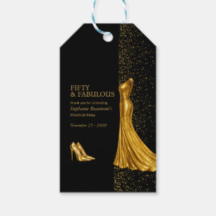 Woman Elegant Fabulous Golden Dress 50th Birthday Gift Tags