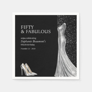 Woman Elegant Fabulous Silver Dress 50th Birthday Napkin