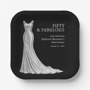 Woman Elegant Fabulous Silver Dress 50th Birthday Paper Plate