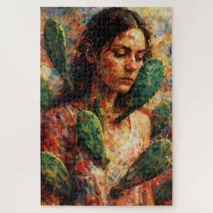 Woman Embracing Cactus Prickly Pear Symbolic Jigsaw Puzzle
