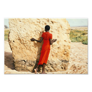 Woman Embracing Nature in a Vibrant Red Dress Photo Print