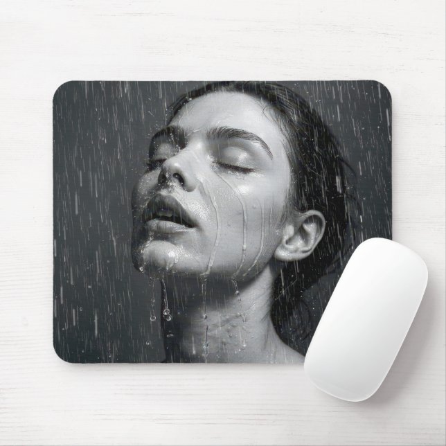 Woman Enjoying Shower Water Spray Mouse Mat (With Mouse)