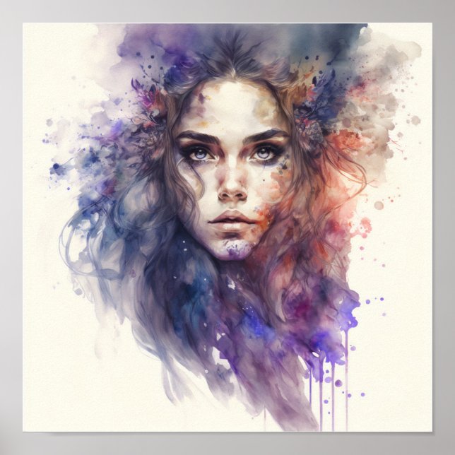 Woman Face Abstract Watercolor Poster (Front)