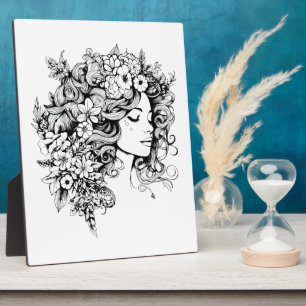 woman face art with with flower for home decore plaque