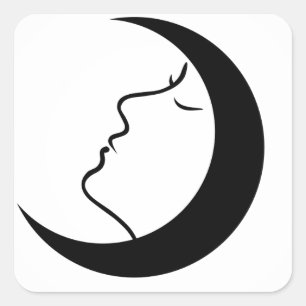Woman face inside a moon with her eyes closed square sticker