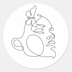 Woman Face Line Art Classic Round Sticker