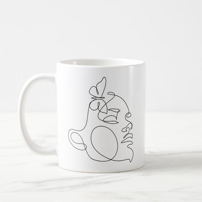 Woman Face Line Art Coffee Mug (Left)