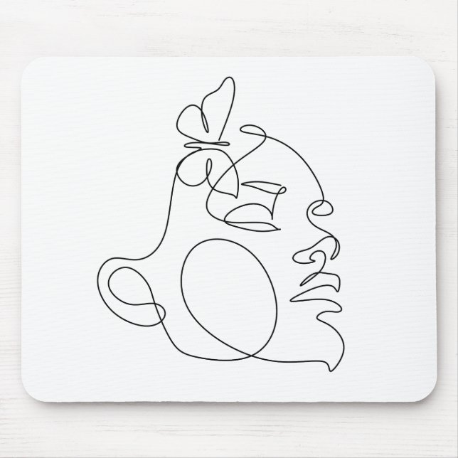 Woman Face Line Art Mouse Mat (Front)