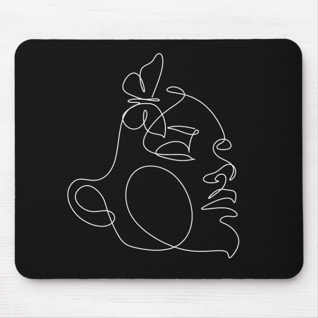 Woman Face Line Art Mouse Mat (Front)