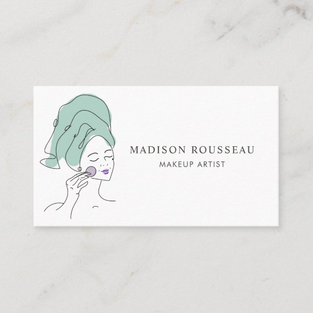 Woman Face Line Drawing Makeup Artist Business Card (Front)