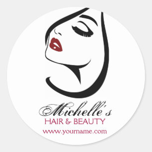 Woman face red lips long eyelashes Makeup Icon Classic Round Sticker