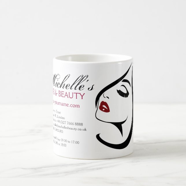 Woman face red lips long eyelashes Makeup Icon Coffee Mug (Center)