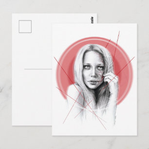 Woman face with Red halo Creepy Beautiful Dark Art Postcard