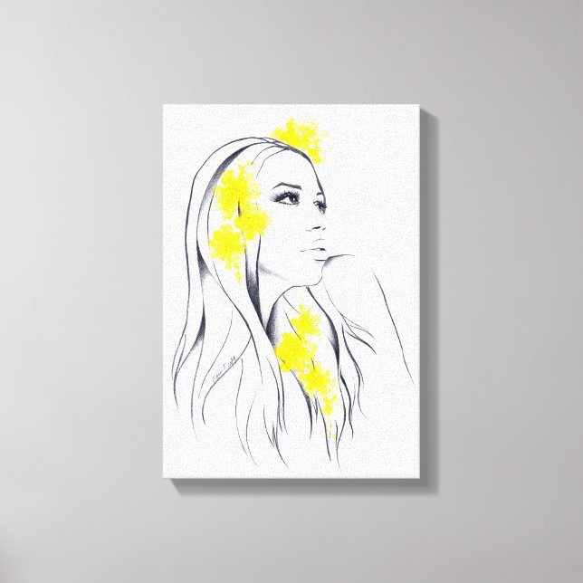 Woman face Yellow flowers Fashion illustration art Canvas Print (Front)