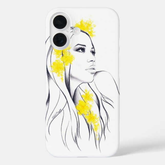 Woman face Yellow flowers Fashion illustration art Case-Mate iPhone Case (Back)