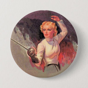 Woman fencer 7.5 cm round badge