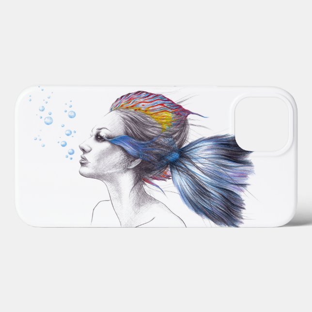 Woman fish Mermaid portrait Surreal drawing art Case-Mate iPhone Case (Back (Horizontal))