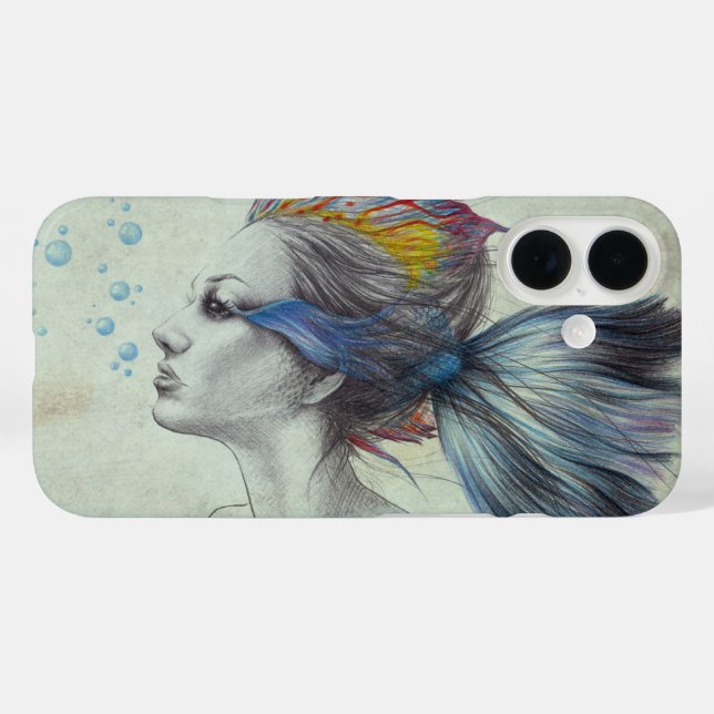 Woman fish Mermaid portrait Surreal drawing art Case-Mate iPhone Case (Back (Horizontal))