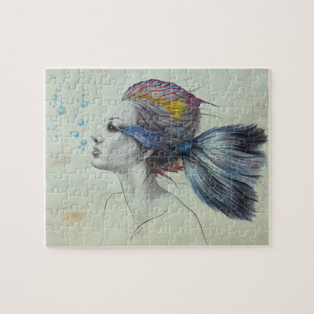Woman fish mermaid portrait surreal fantasy art jigsaw puzzle (Horizontal)