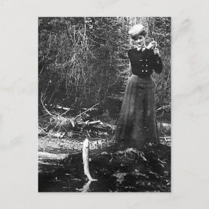 woman fishing postcard